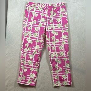 Lilly Pulitzer Size 10 Cotton Spandex Pink Derby Finish Line Capri Pants Summer